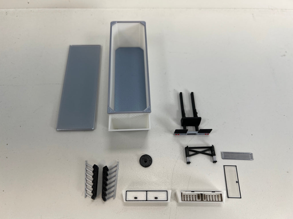 HO Scale PUP Trailer Office/Generator for model trains carnival. With open bottom door and back exhaust.