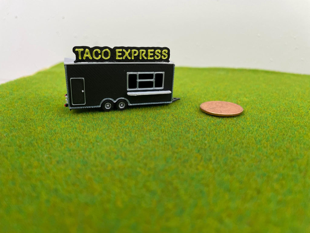 N Scale Food Trailer Kit: Texas BBQ, Taco Express, Smash Burger Diorama
