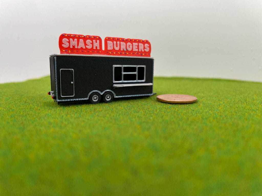 N Scale Food Trailer Kit: Texas BBQ, Taco Express, Smash Burger Diorama