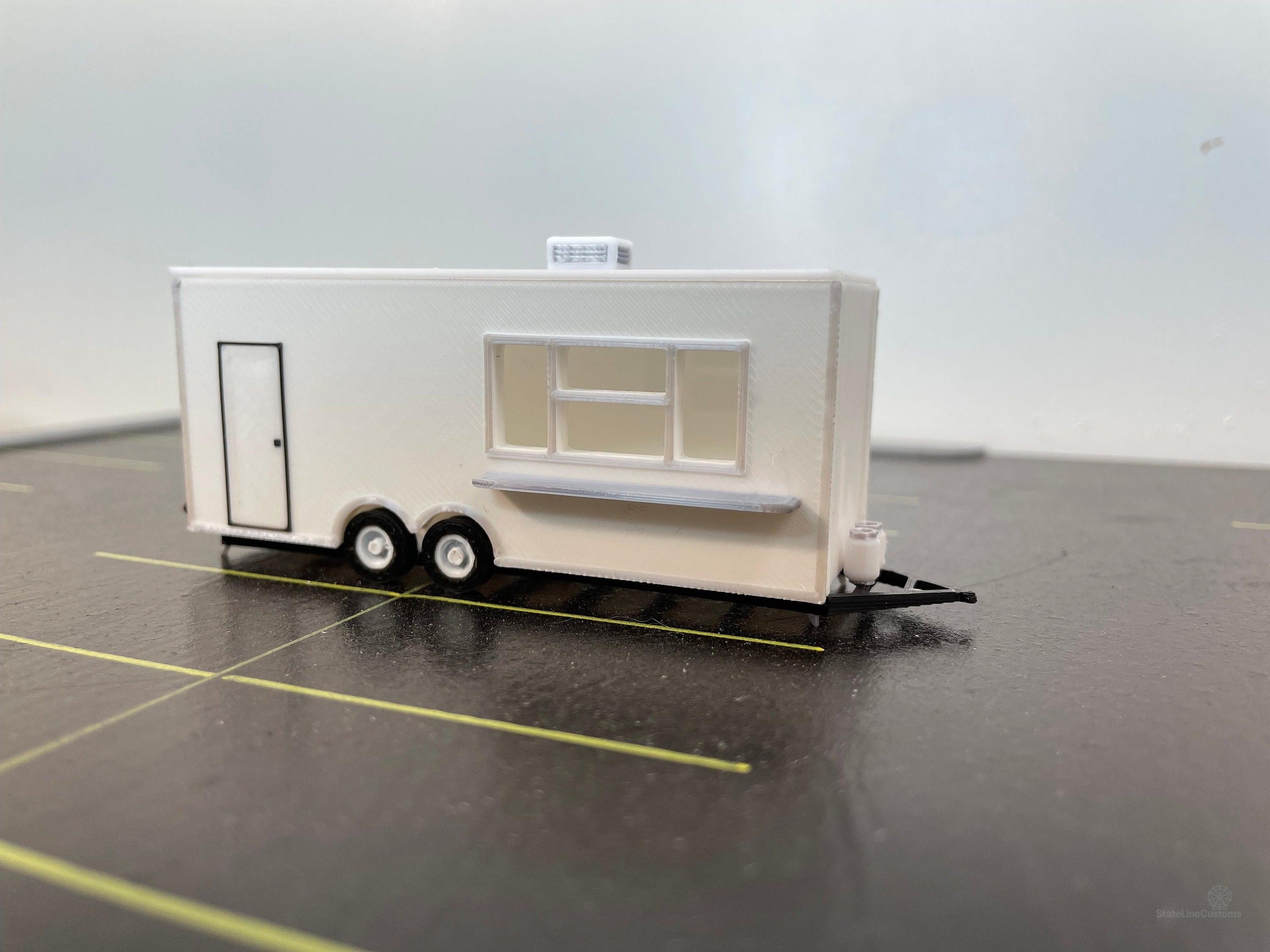 HO Scale White Food Trailer for Model Train Layouts and Dioramas