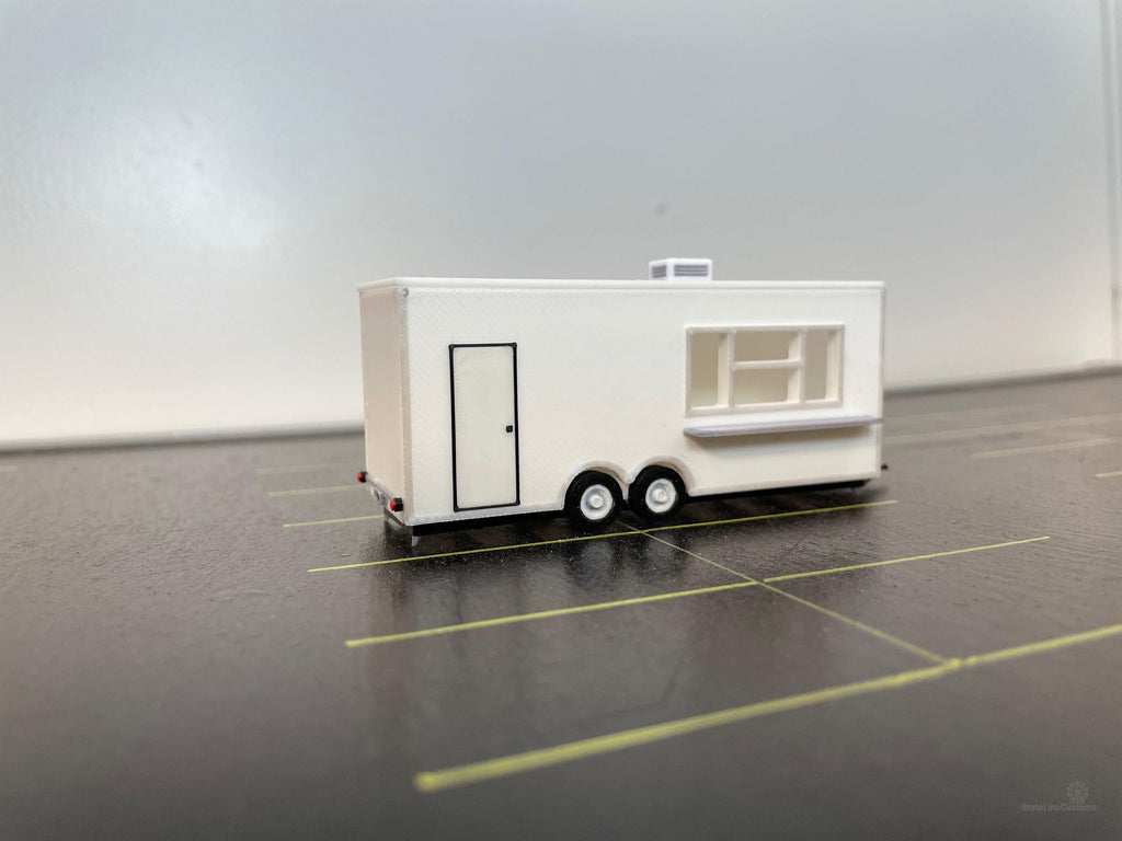HO Scale White Food Trailer for Model Train Layouts and Dioramas