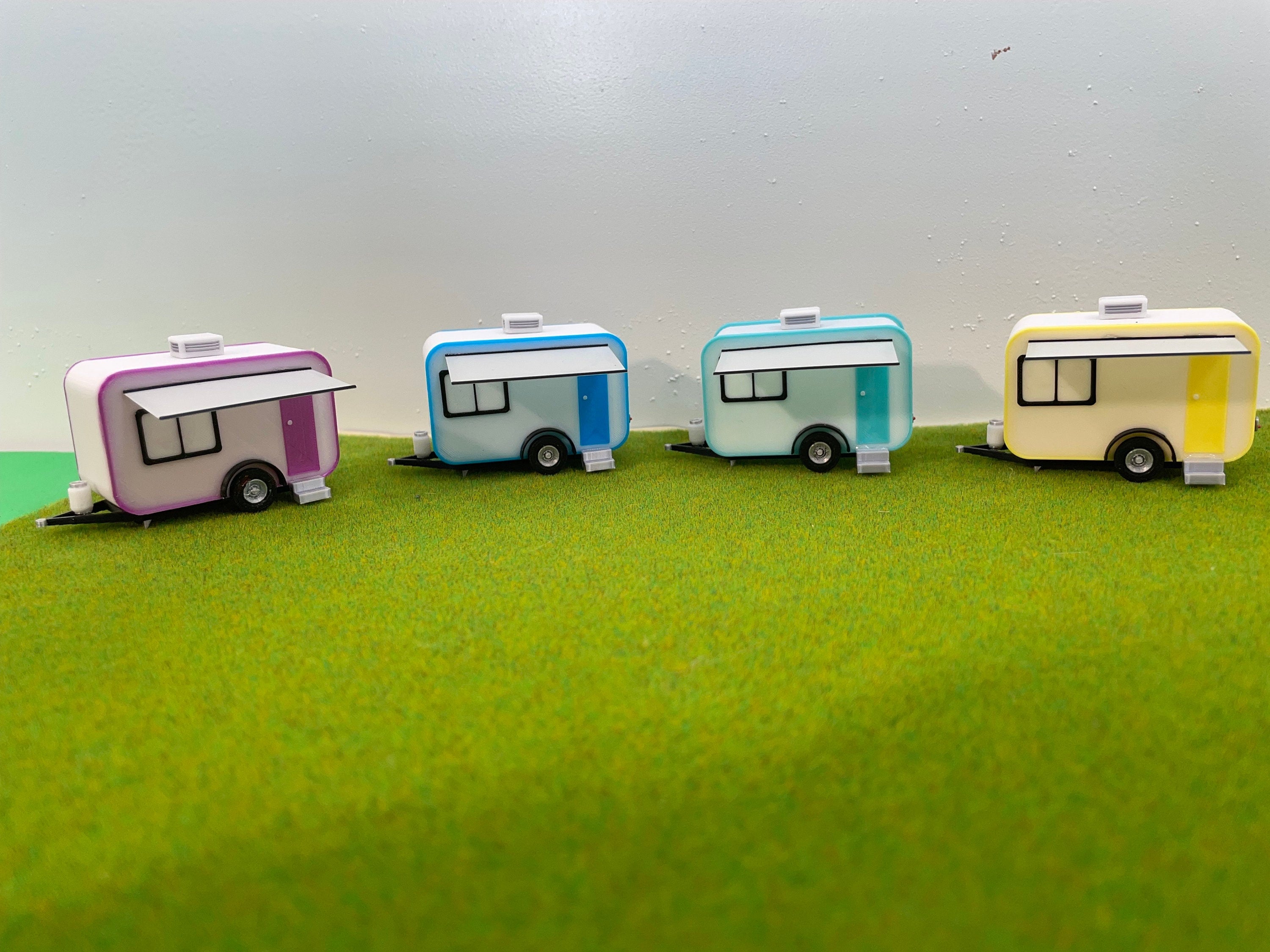 HO Scale Camper Trailer Kit in color.