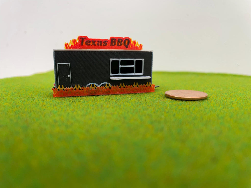 N Scale Food Trailer Kit: Texas BBQ, Taco Express, Smash Burger Diorama