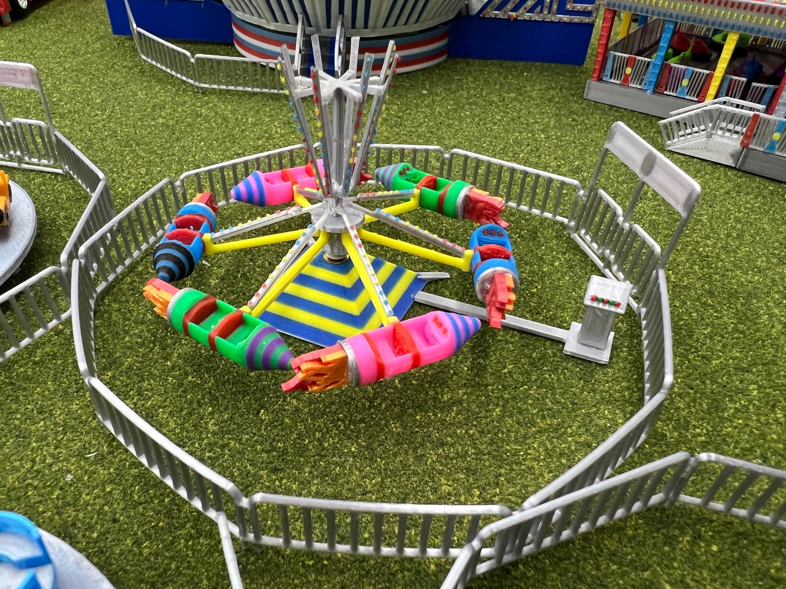 HO Scale Kiddie Rocket Ride Kit: Model Train Carnival Diorama 1/87