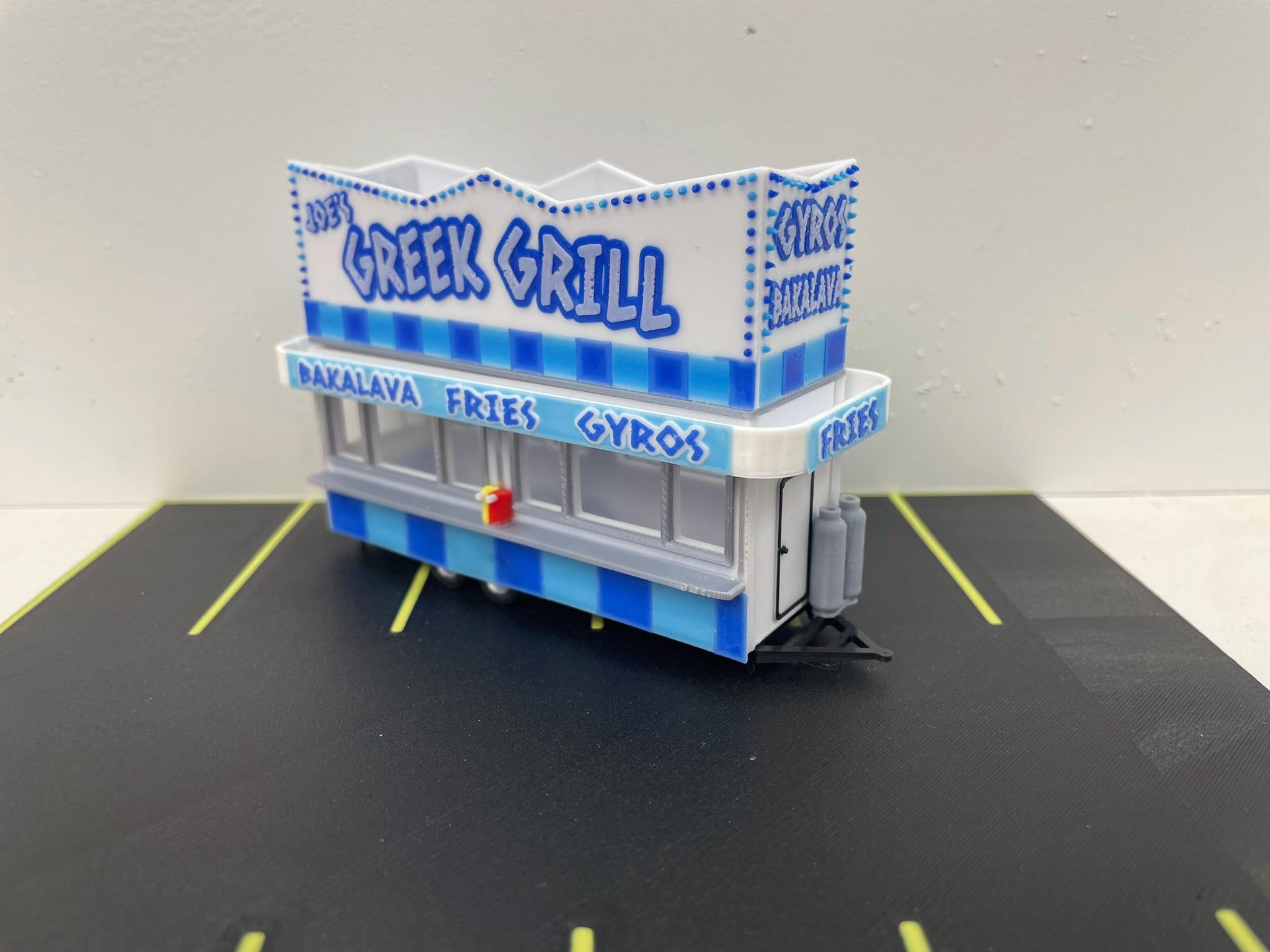 HO Scale Food Trailer for Model Train Layouts and Dioramas Greek Grill Trailer