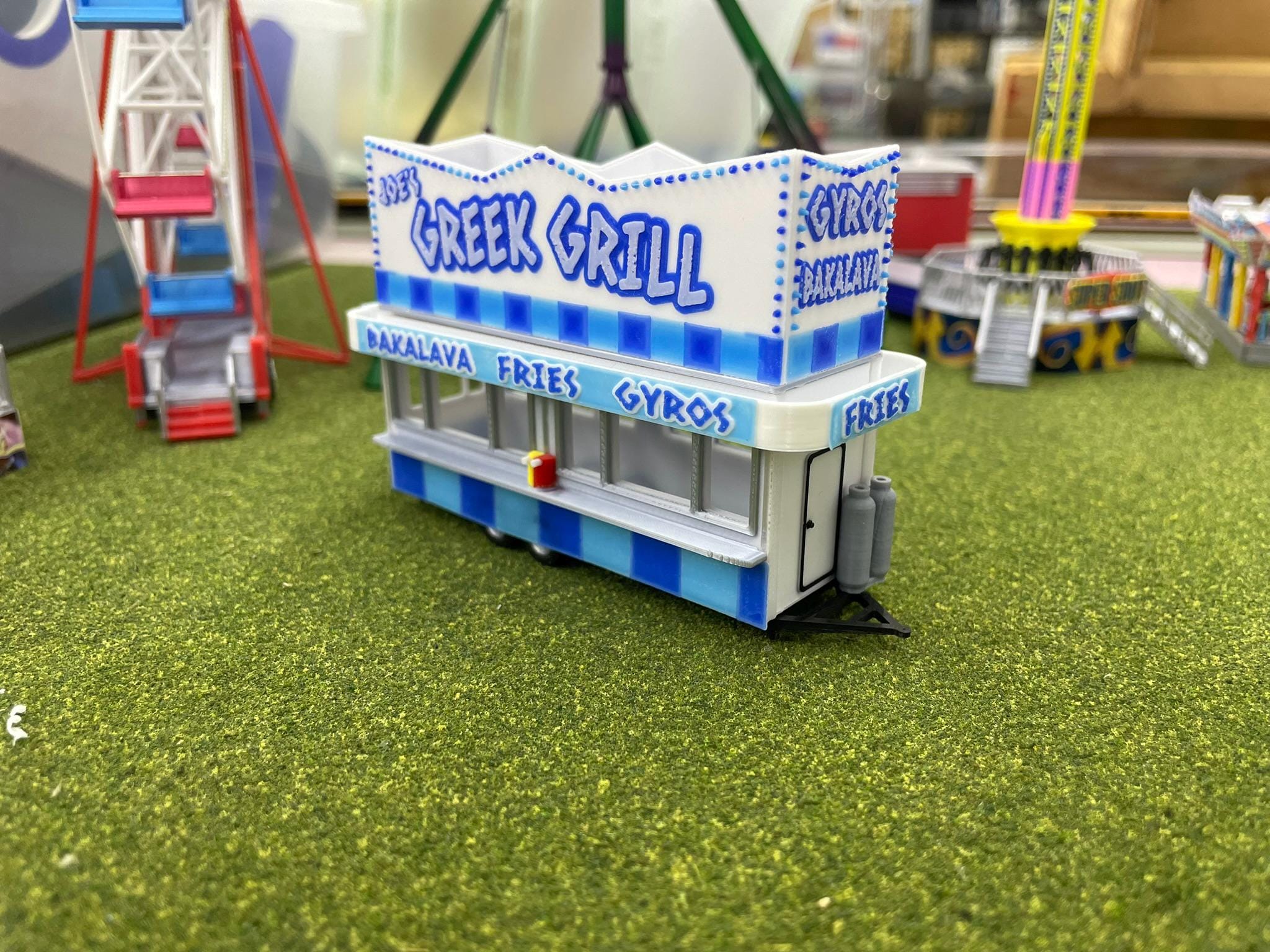 HO Scale Food Trailer for Model Train Layouts and Dioramas Greek Grill Trailer